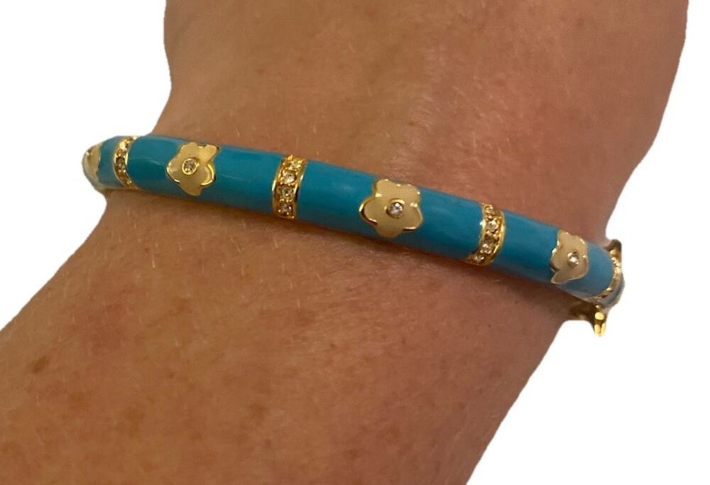 lauren g adams blue turquoise enamel 18k plated floral bangle stackable